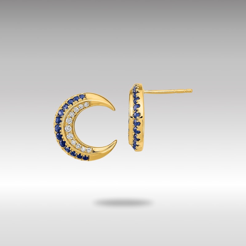 Gold Polished Moon Sapphire and Diamond Post Earrings – Model EM6847-SA-011-YA