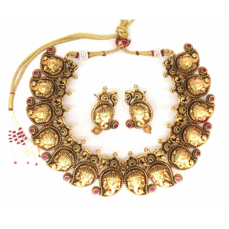 Jewelshingar Jewellery Fine Antique Polki Kundan Gold Plated Multi Colour Necklace For Women ( 61271AST )