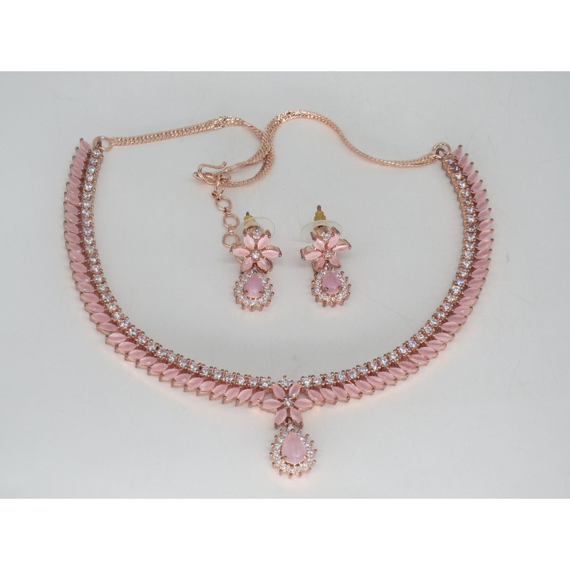 Jewelshingar Jewellery Fine Antique Polki Kundan RoseGold Plated Pink Colour Necklace For Women ( 62750NAD )