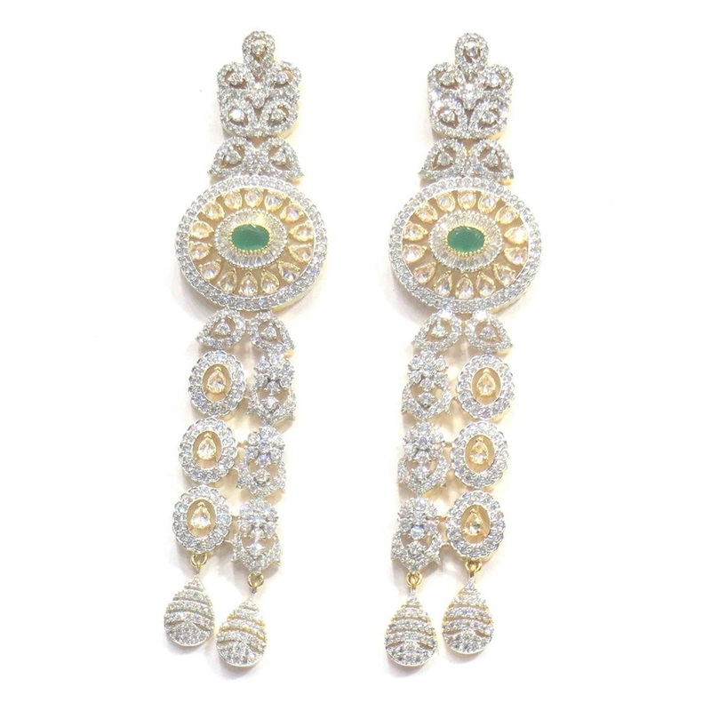 Jewelshingar Jewellery Fine Gold Plated Dangle & Drop Earrings For Girls ( 34548-ead-green )
