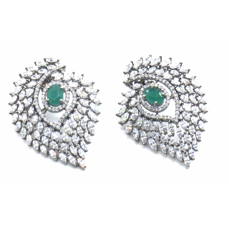 Jewelshingar Jewellery Rhodium Plating Green Colour Dangle & Drop Earrings For Women ( 50442-ead )