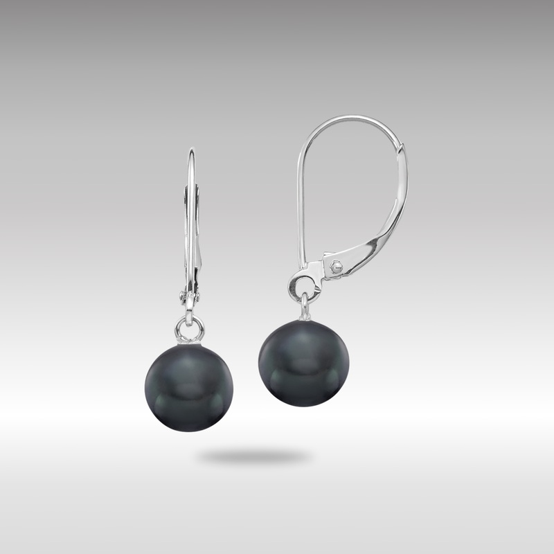 White Gold 7-8mm Black Round FWC Pearl Leverback Earrings – Model XF726E