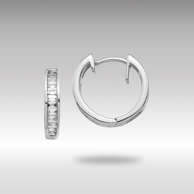 White Gold Baguette Diamond Hinged Hoop Earrings – Model EM5356-025-WA