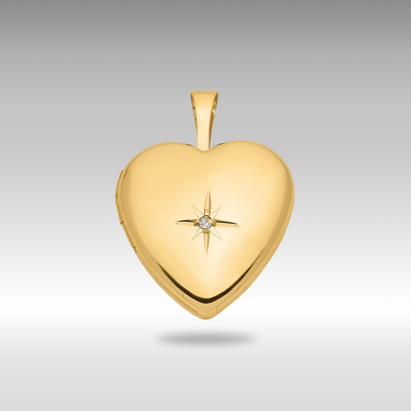 Gold 16mm with .01ct. Diamond Star Heart Locket Pendant – Model XL792