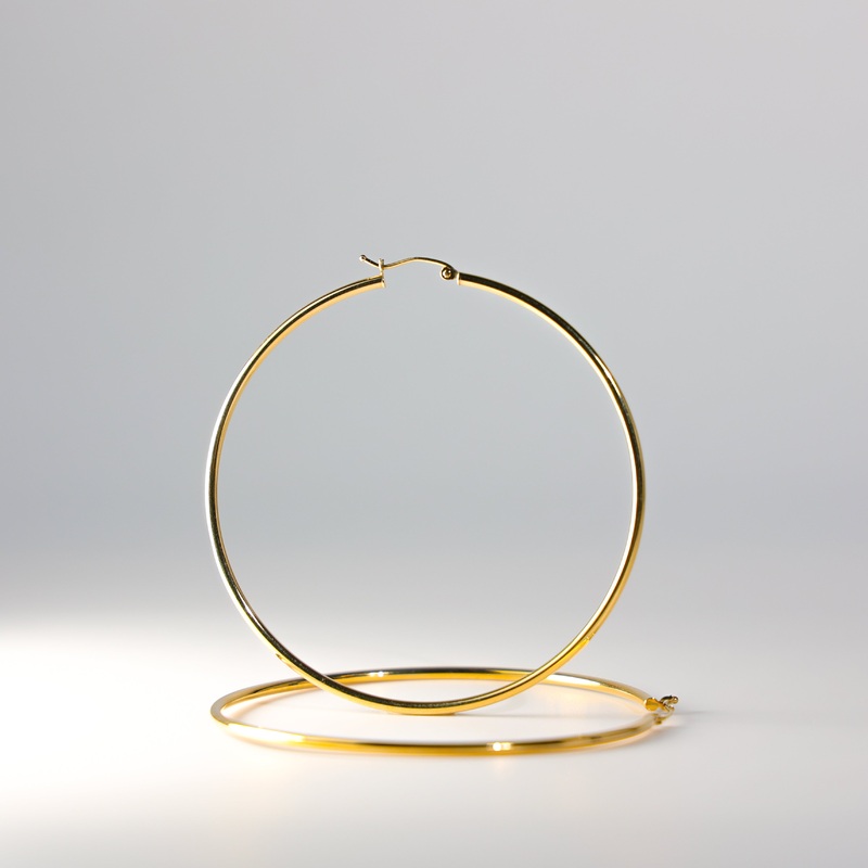 Gold 2mm Classic Plain Hoop Earrings (65mm) – Model 0134
