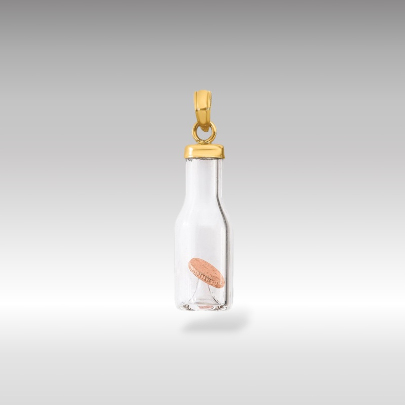 Gold 3D Mini Penny in Glass Bottle Pendant