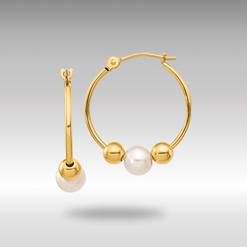 Gold 5-6mm White Semi-round Freshwater Cultured Pearl Polished Hoop Earring Model-XF446E