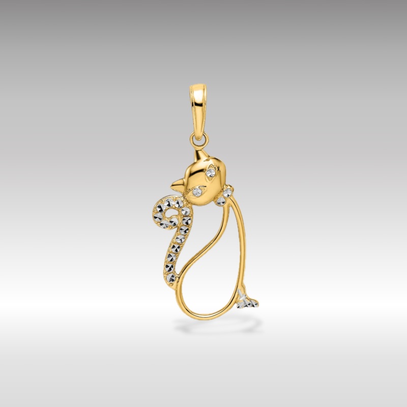 Gold and White Rhodium Diamond-Cut Cat Pendant