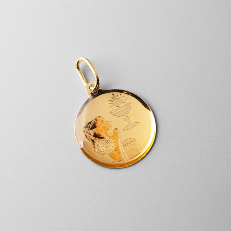 Gold Baptism Enamel Round Plate Pendant – Model 0217