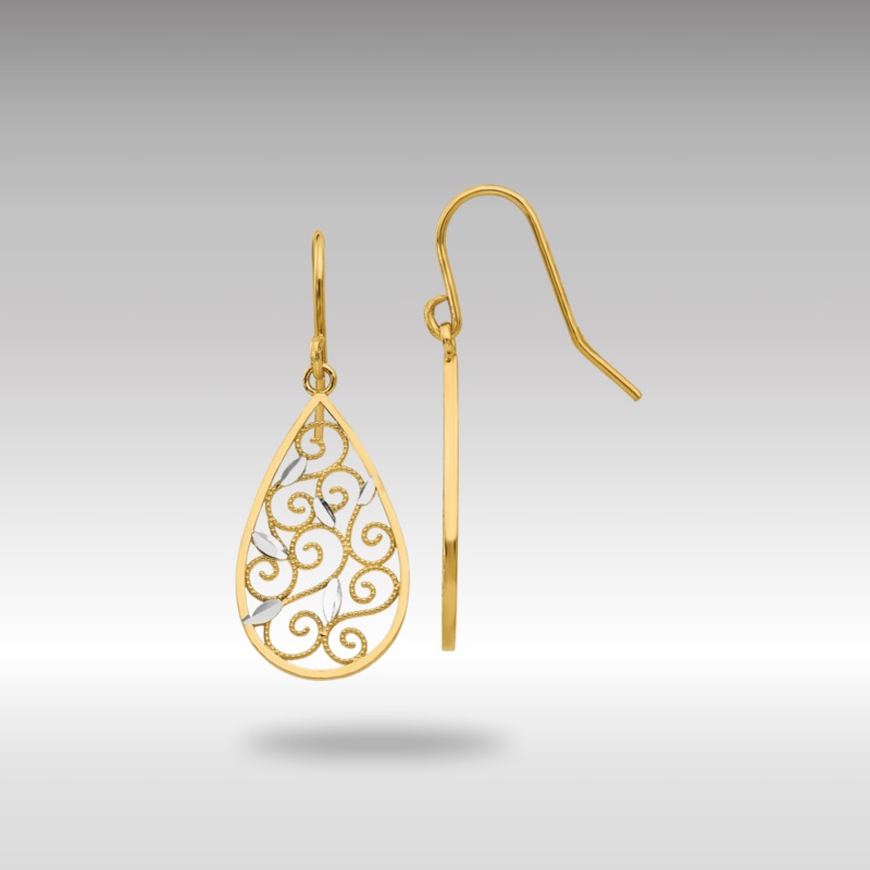 Gold Diamond-cut Filigree Teardrop Wire Earrings Model-K4363