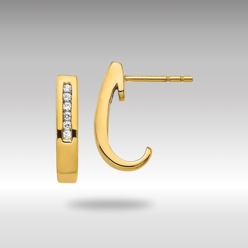 Gold Diamond J-Hoop Post Earrings – Model EM5492-010-YA