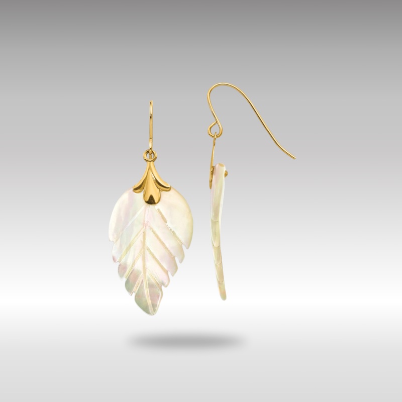Gold Madi K Mother of Pearl Leaf Dangle Earrings Model-SE620