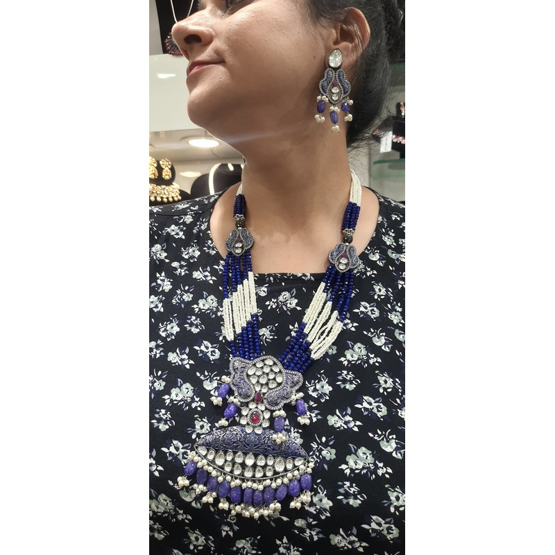 Jewelshingar Blue colour Necklace Set In Fine Quality Jewellery ( 193846ACS)