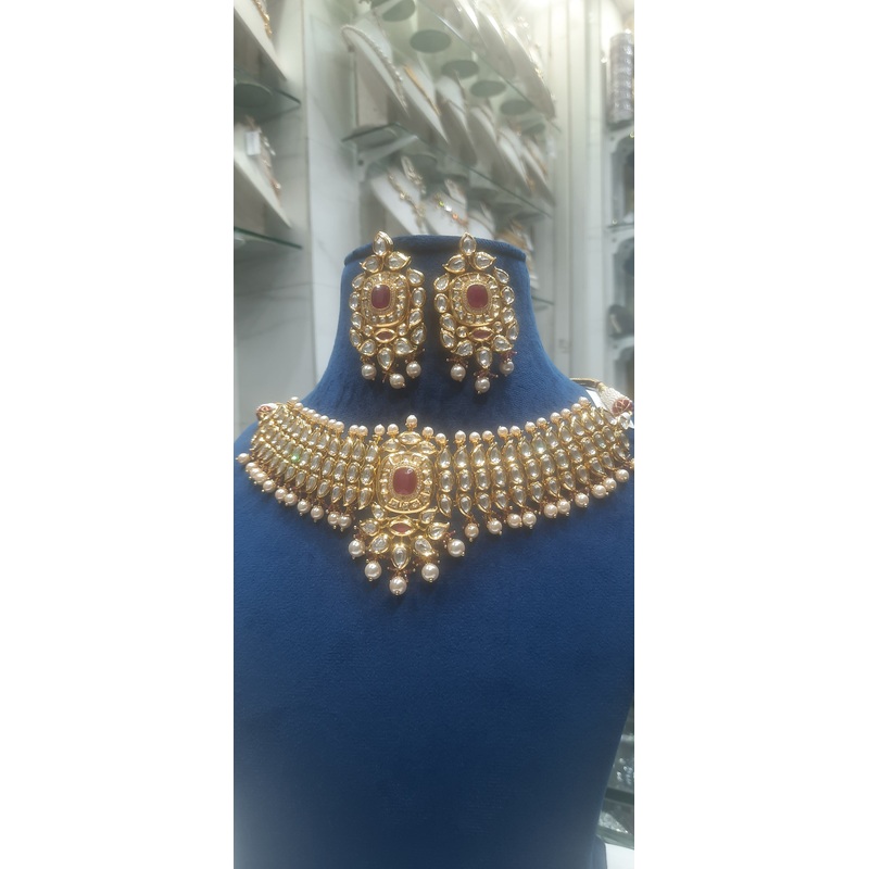JEWELSHINGAR FINE KUNDAN POLKI NECKLACSE CHOKER SET FOR GIRLS (180952JS)