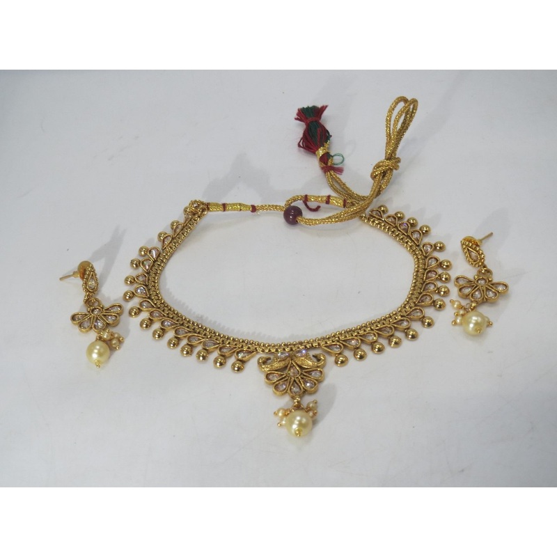 Jewelshingar Jewellery Fine Antique Polki Kundan Gold Plated Brown Colour Necklace For Women ( 60698AST )