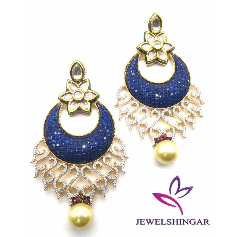 Jewelshingar Jewellery Gold Plating Blue Colour Dangle & Drop Earrings For Women ( 50699-dce )