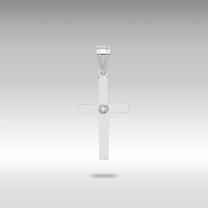 White Gold .01ct. Diamond Classic Plain Cross Pendant – Model XWR37