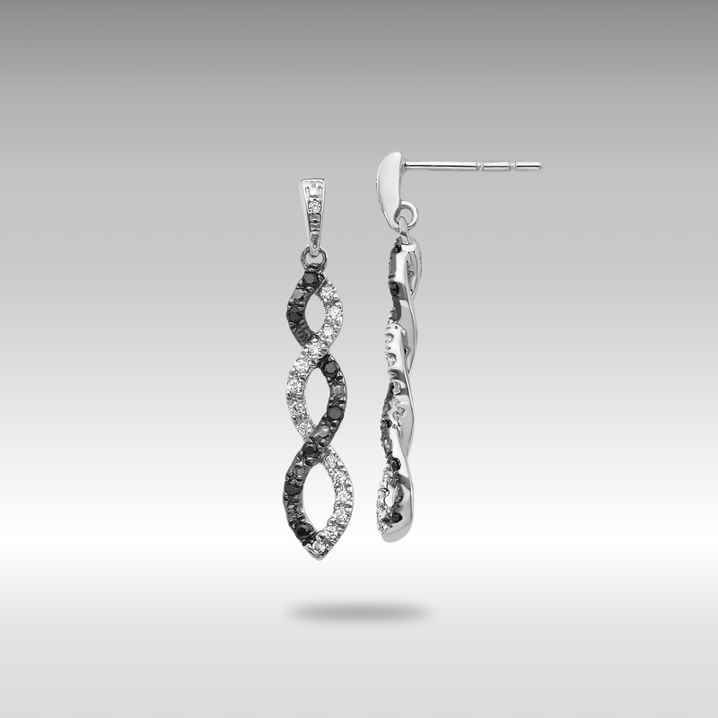 White Gold Black and White Diamond Twisted Post Earrings – Model EM5575-033-WA
