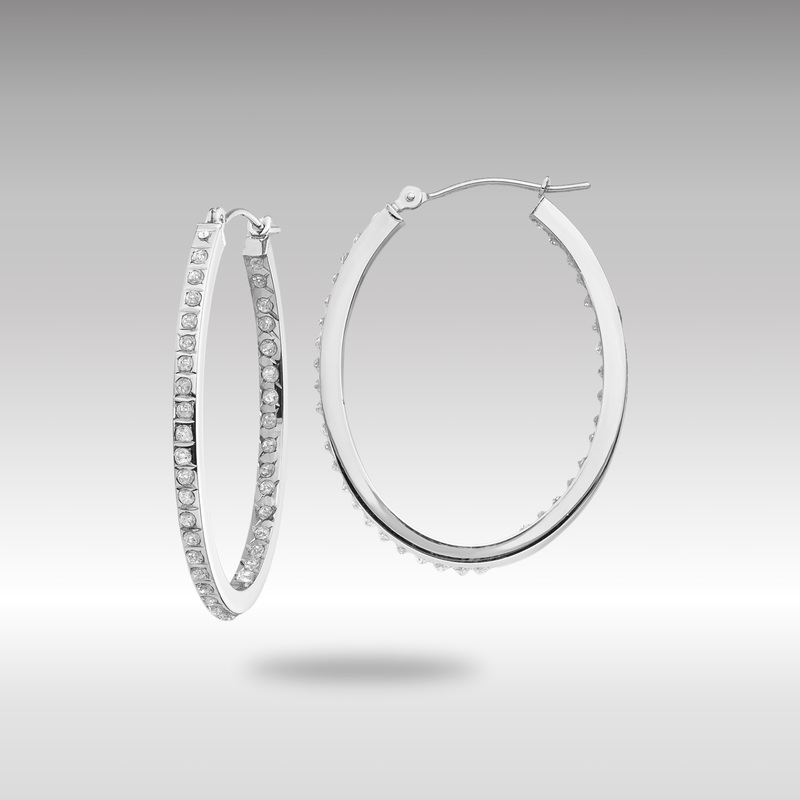 White Gold Diamond Fascination Oval Hinged Hoop Earrings – Model DF238