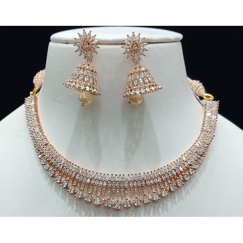 Zircon Necklace By  Colour Clear, Plating Rose Gold CSNA4432