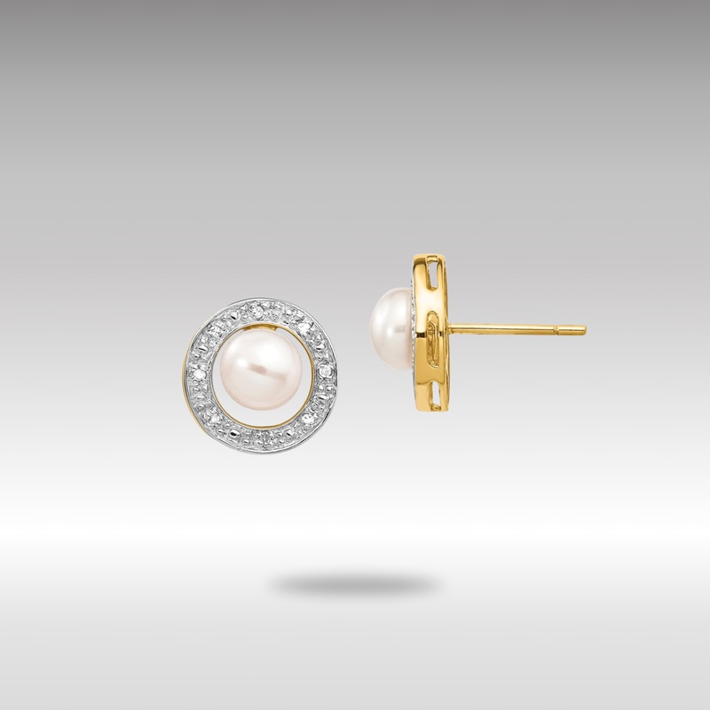 Gold 5-6mm Button FWC Pearl .05ct Diamond Post Earrings – Model XE1972P/A