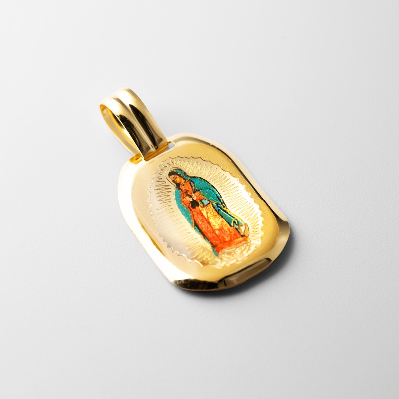 Gold Guadalupe Enamel Plate Pendant – Model 0145