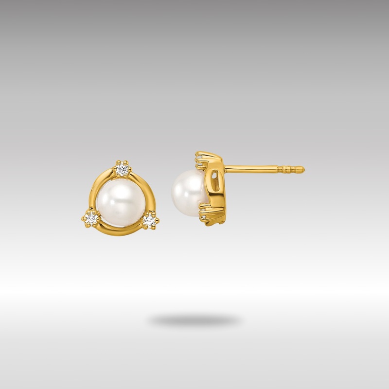 Gold Lab Grown VS/SI FGH Dia and FWC Pearl Post Earrings – Model EM9994-011-YLG
