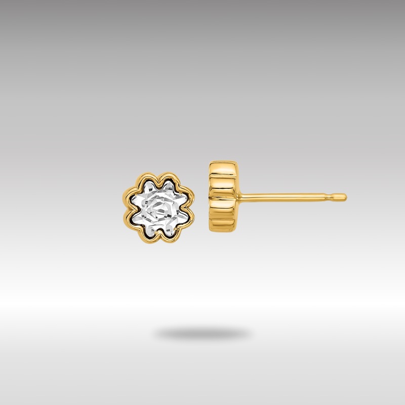 Gold Leslie’s 14K Two-tone Polished and Diamond-cut Flower Post Earrings – Model LE2408