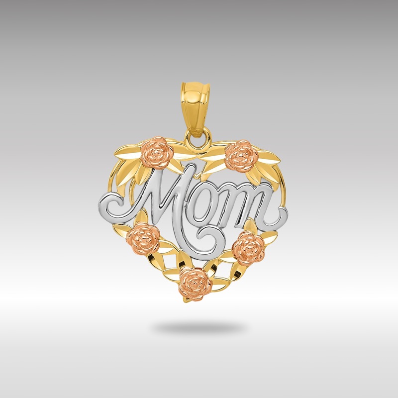 Gold MOM Heart with Roses Pendant – Model K2657