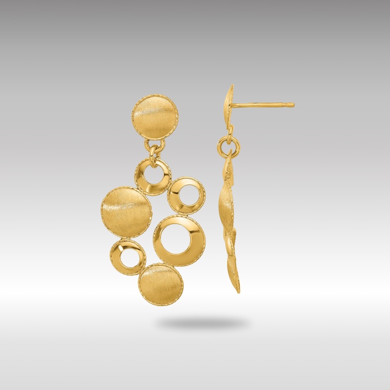 Gold Polished and Satin Circles Post Dangle Earrings – Model LE2728