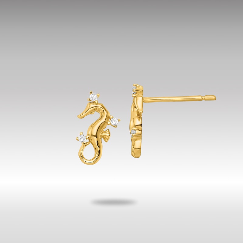 Gold Polished CZ Seahorse Post Earrings – Model YE2112