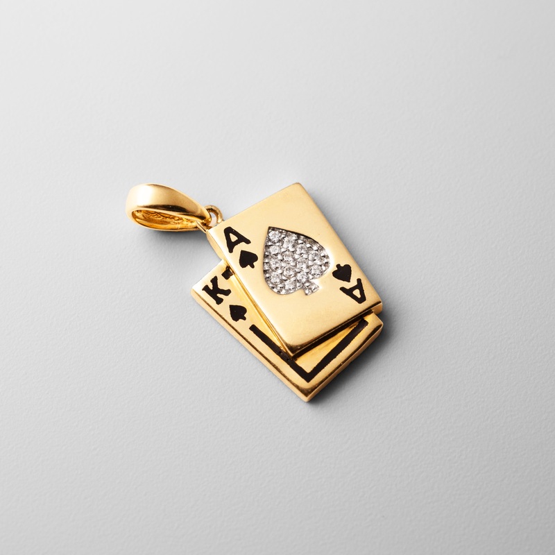 Gold Spade A and K Pendant With Cubic Zirconia – Model 1973