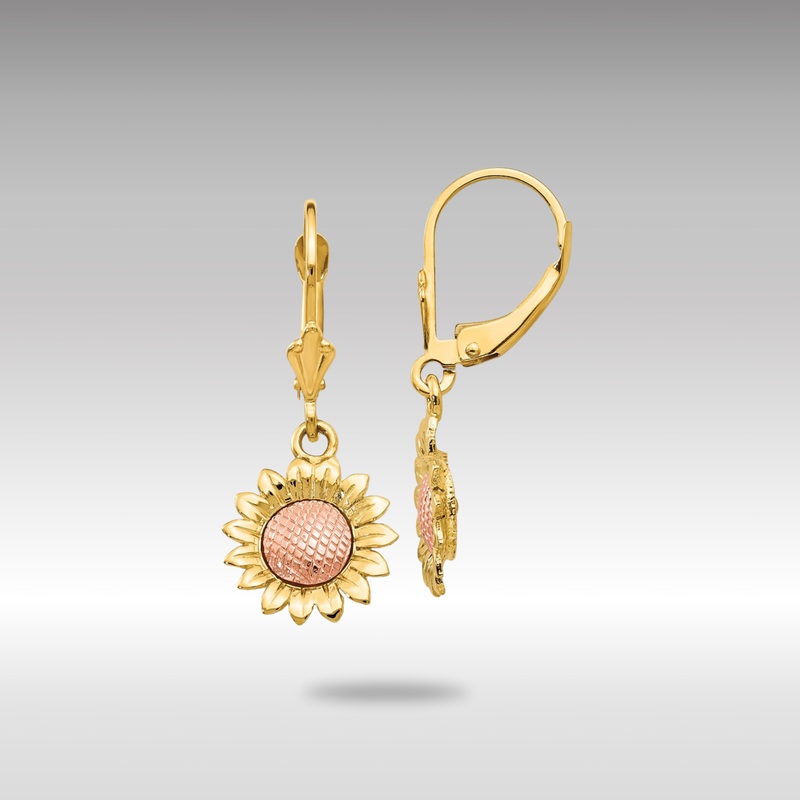 Gold Two-tone Polished Sunflower Dangle Leverback Earrings – Model FB577E