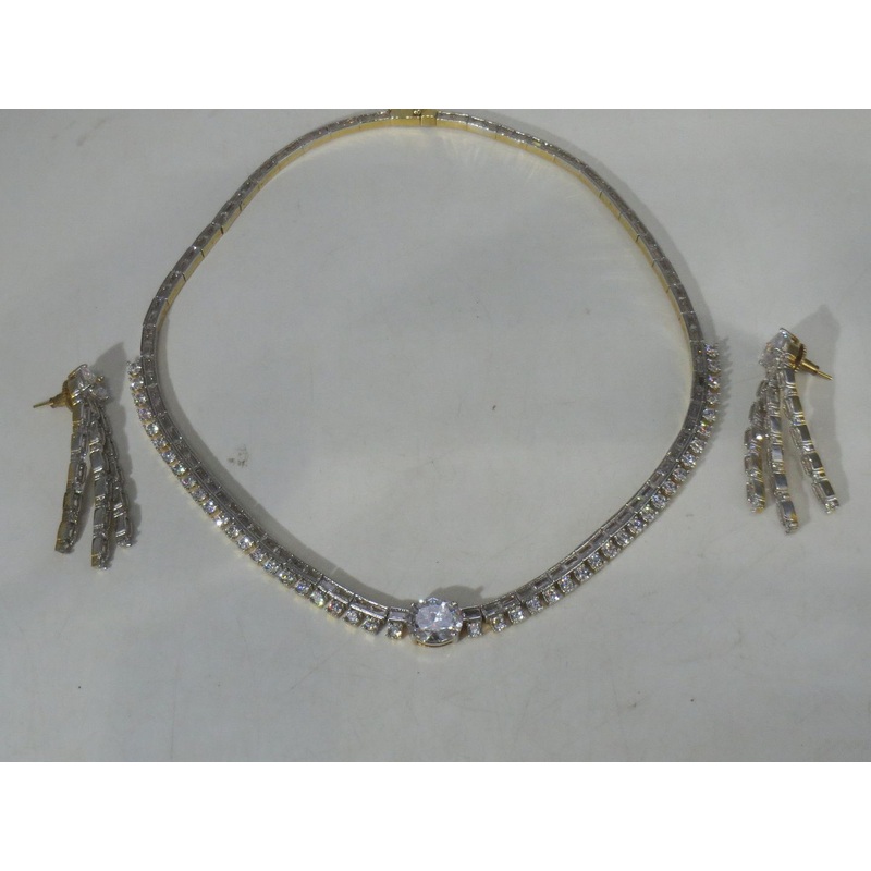 Jewelshingar Jewellery Fine American Diamond Gold Plated Clear Colour Necklace For Women ( 60756NAD )