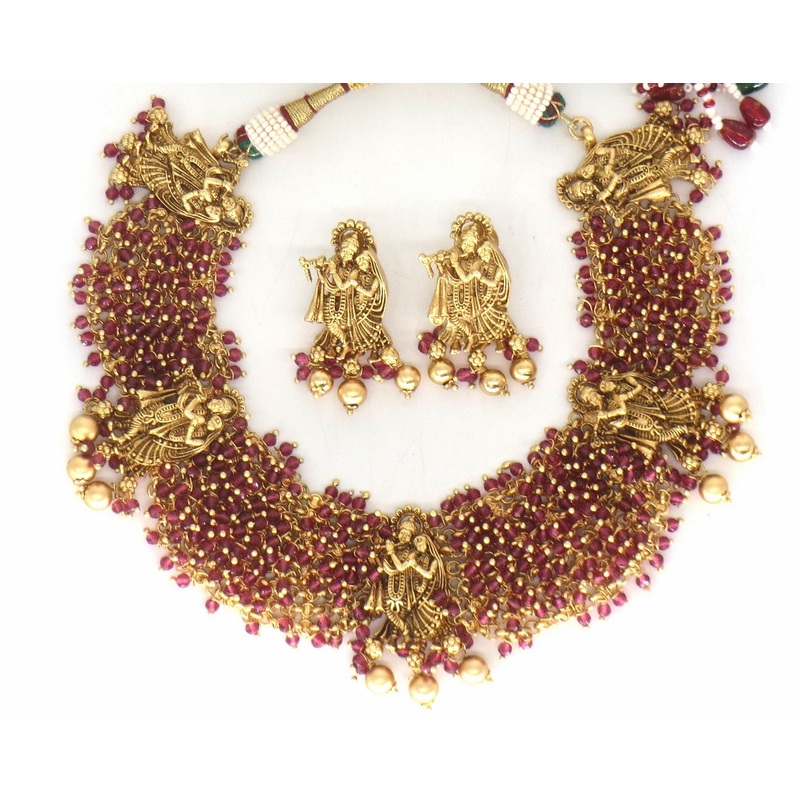 Jewelshingar Jewellery Fine Antique Polki Kundan Gold Plated Pink Colour Necklace For Women ( 61231AST )
