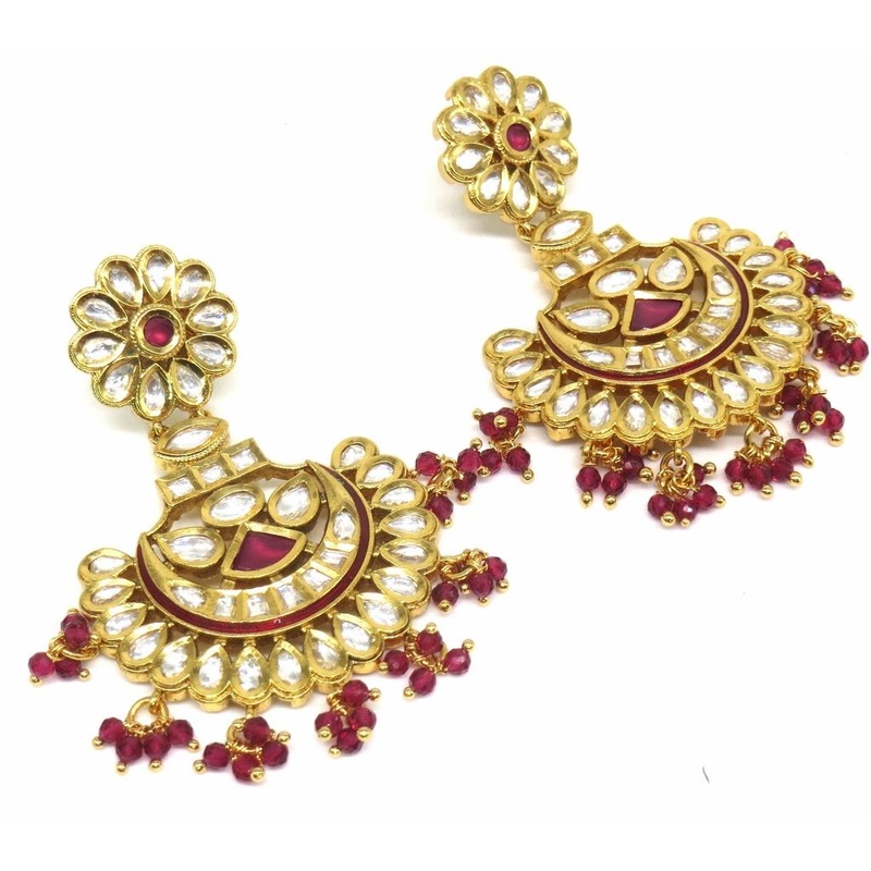 Jewelshingar Jewellery Gold Plating Ruby Colour Earrings For Women ( 48341-ace )