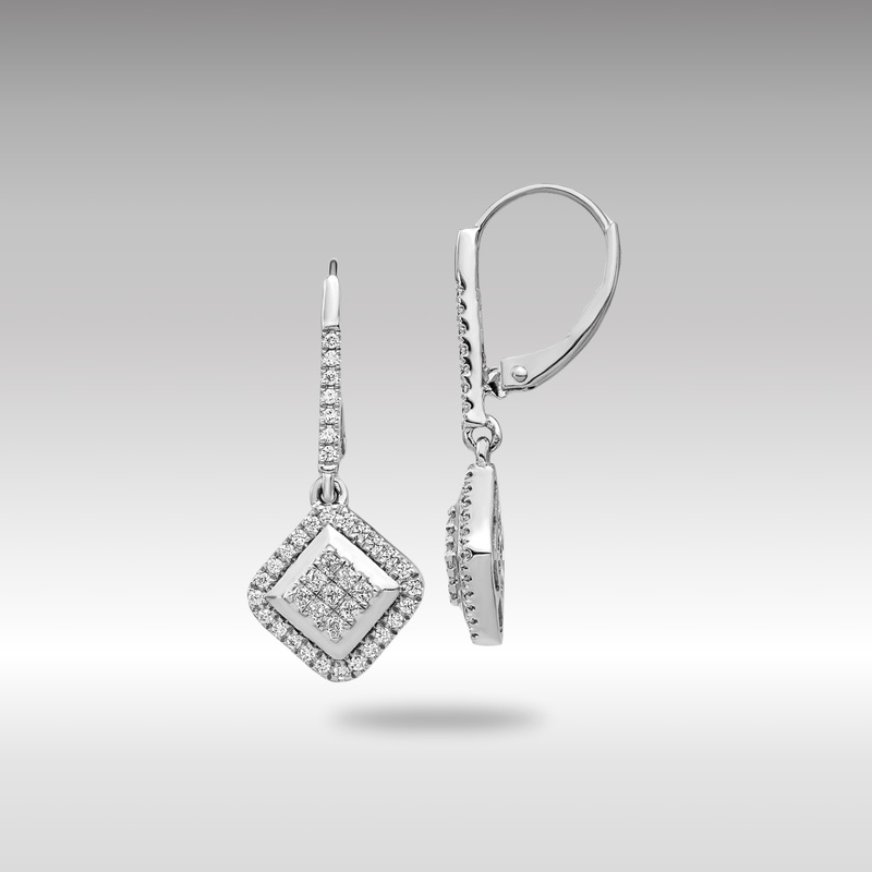 White Gold Diamond Cluster Leverback Earrings – Model EM4369-050-WA