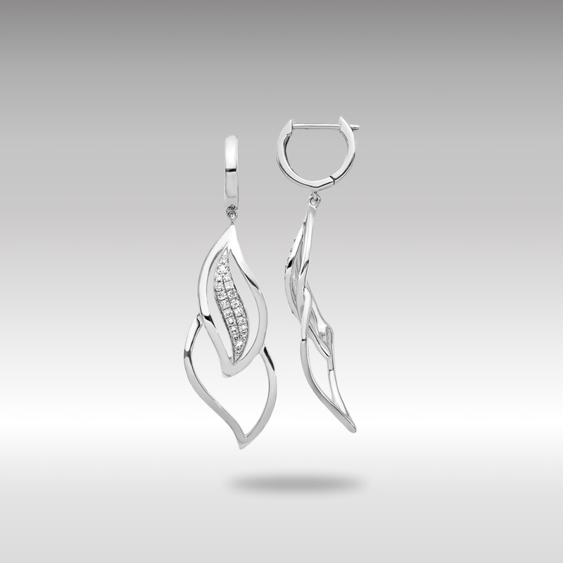 White Gold Diamond Hinged Hoop Leaf Design Dangle Earrings – Model EM5560-025-WA