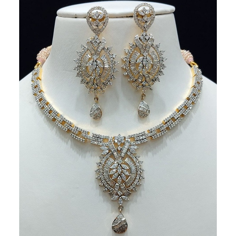 Zircon Necklace By  Colour Clear, Plating Gold CSNA4418
