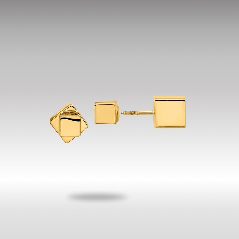 Gold 5mm/7mm Cube Front and Back Post Screwback Earrings – Model TL1100
