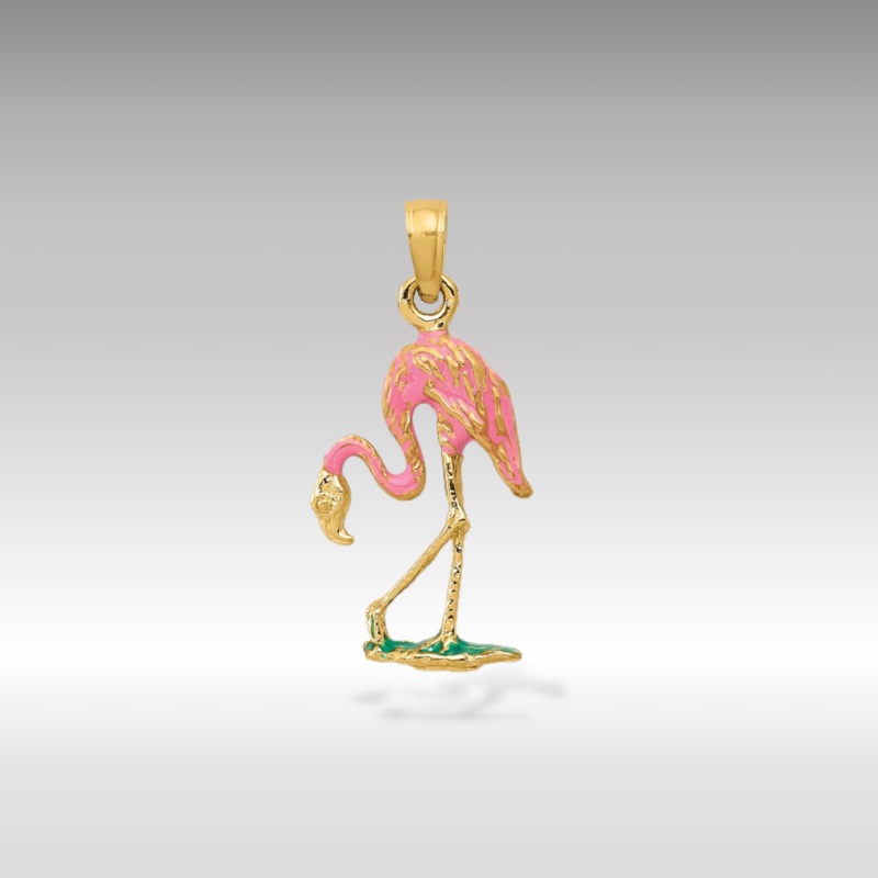 Gold Enameled Flamingo Pendant