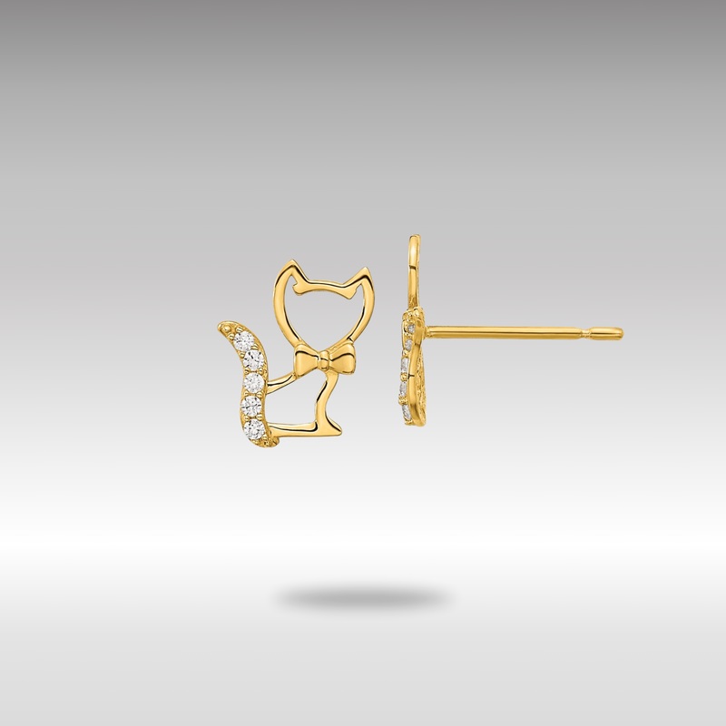 Gold Madi K Childrens Kitten with CZ Tail Post Earrings – Model SE2568