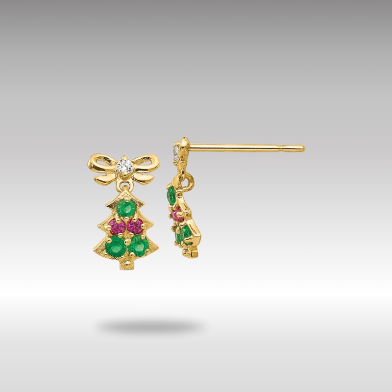 Gold Madi K CZ Children’s Christmas Tree Dangle Post Earrings Model-GK844