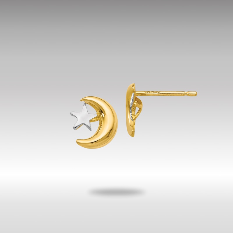 Gold Polished and Rhodium Moon and Star Post Earrings – Model YE325