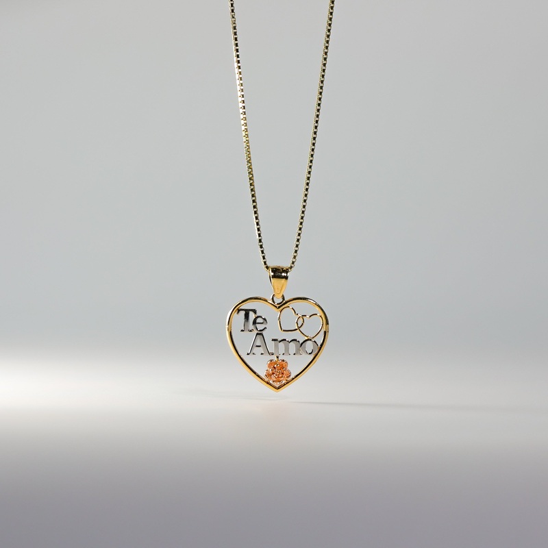 Gold Te Amo Heart With Rose Pendant – Model 2378