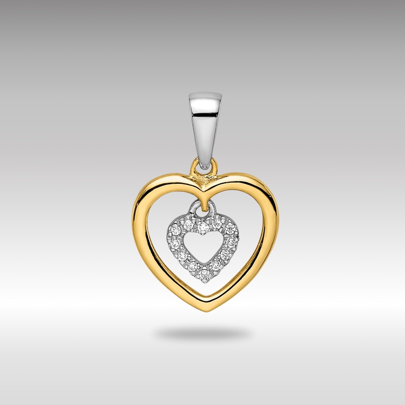 Gold Two-tone Heart Dangle Diamond Pendant – Model PM8536-004-YWA