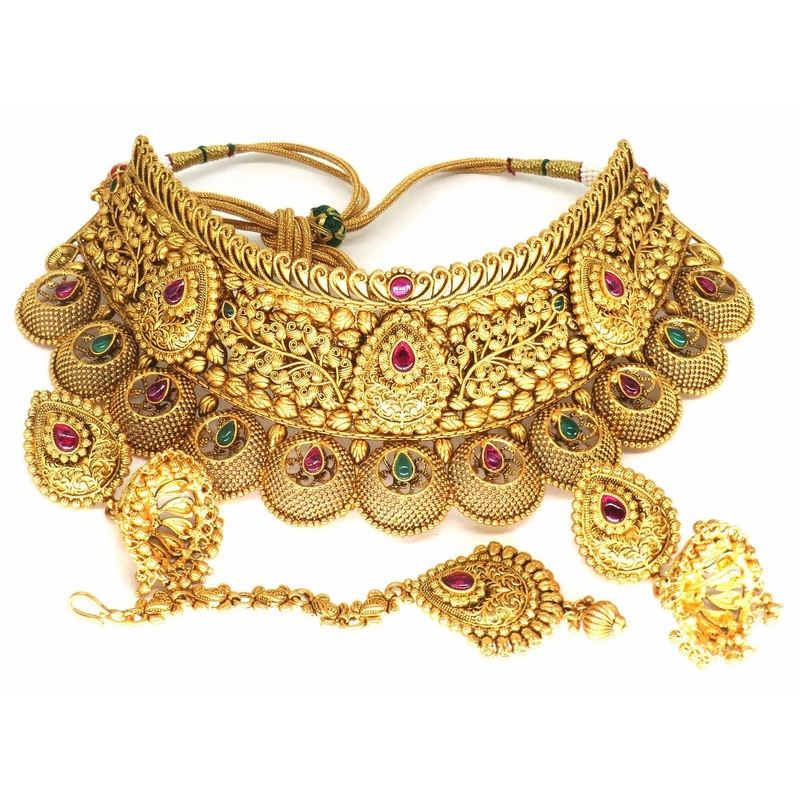Jewelshingar Jewellery Fine Antique Polki Kundan Gold Plated Multi Colour Necklace For Women ( 62800AST )