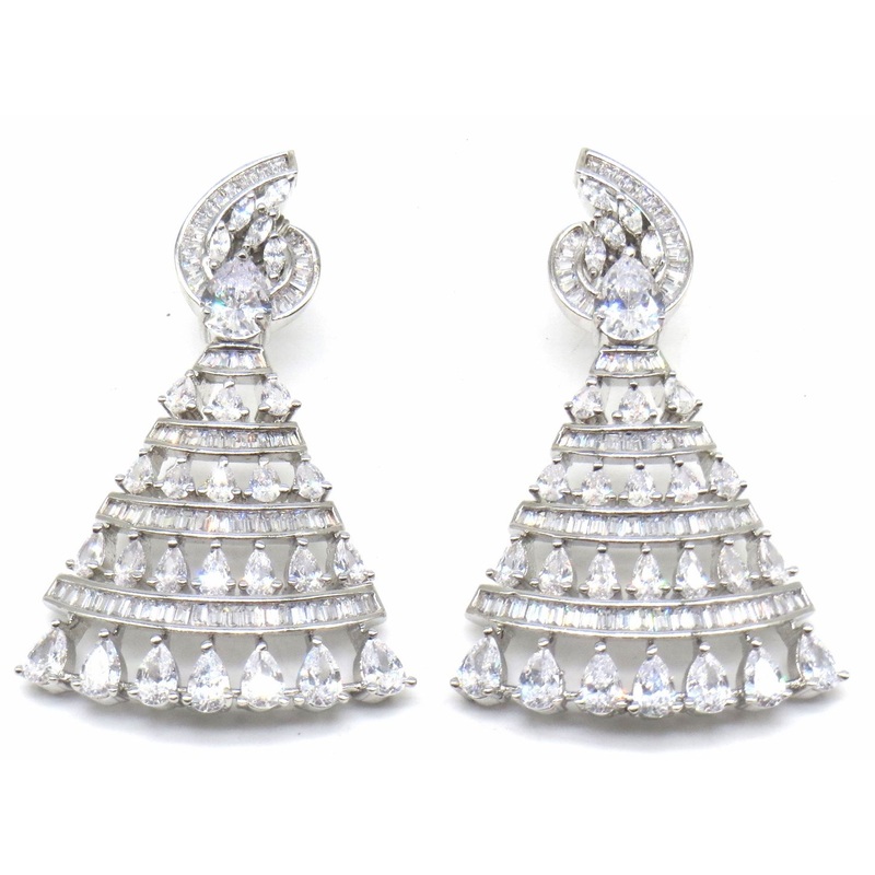 Jewelshingar Jewellery Rhodium Plating Clear Colour Dangle & Drop Earrings For Women ( 48157-ead )