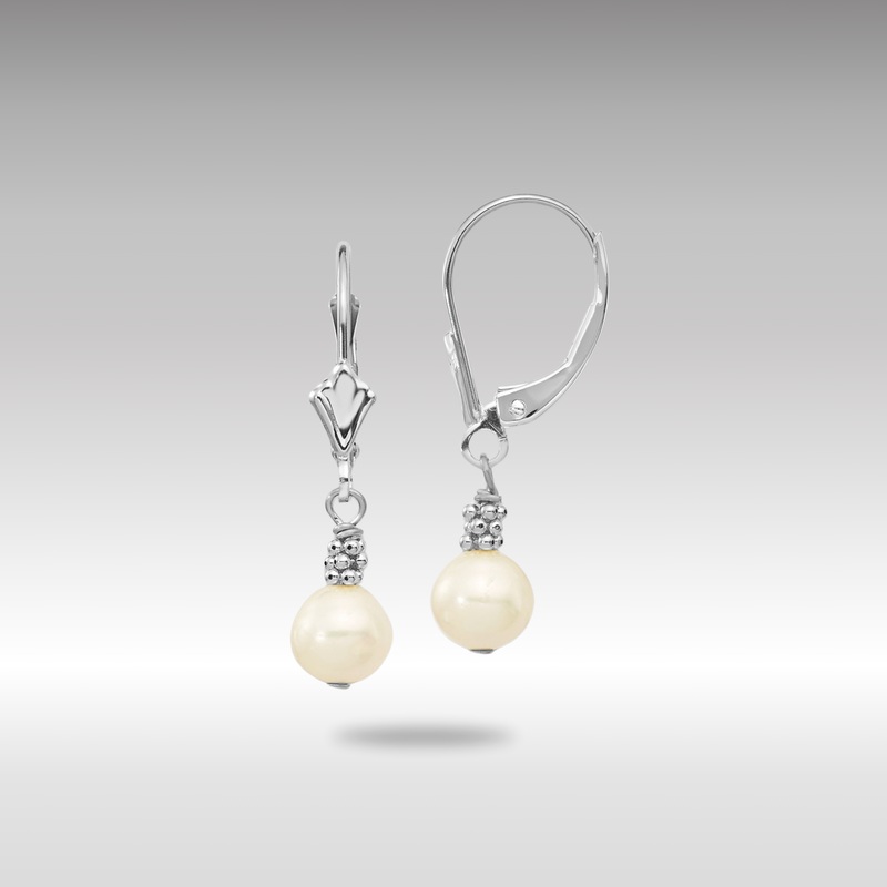 White Gold 5-6mm White Semi-round FWC Pearl Leverback Earrings – Model XF215