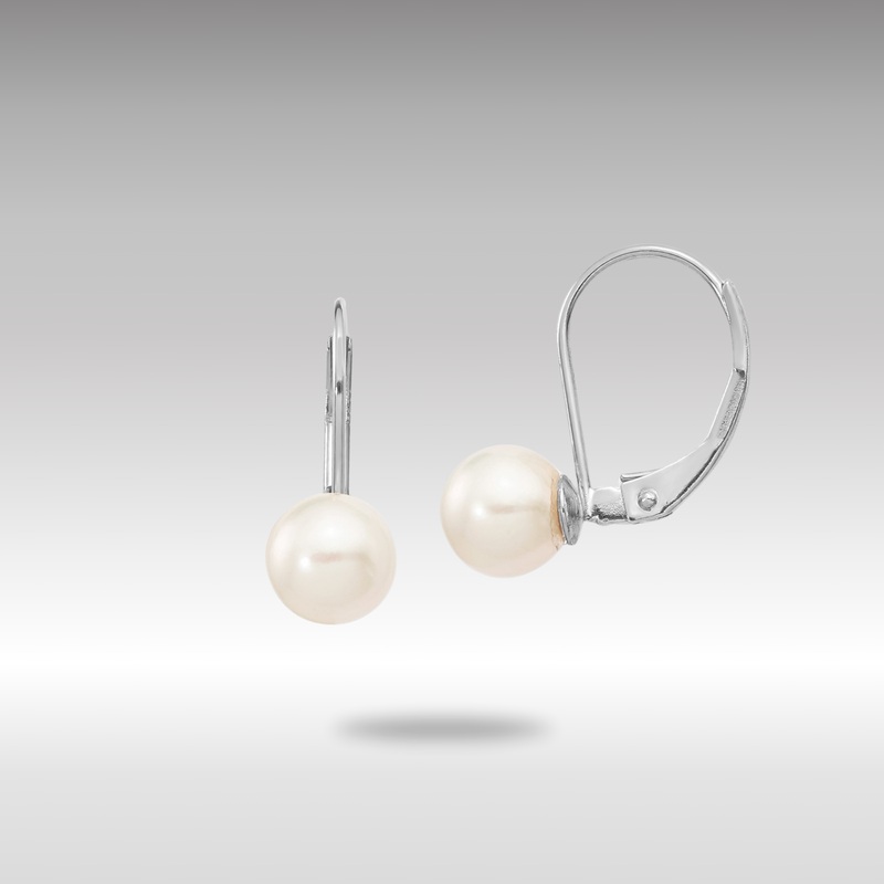 White Gold 6-7mm Round White Akoya Pearl Leverback Earrings – Model XFW480E